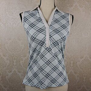 Tommy Bahama 18 Golf Sz Small Sleeveless Plaid Golf Shirt Collar Blue Gray White